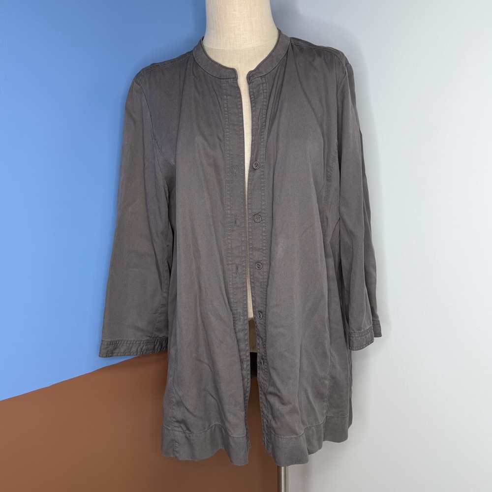 Eileen Fisher Grey Button Up Long Lightweight 100% Lyocell Jacket XL